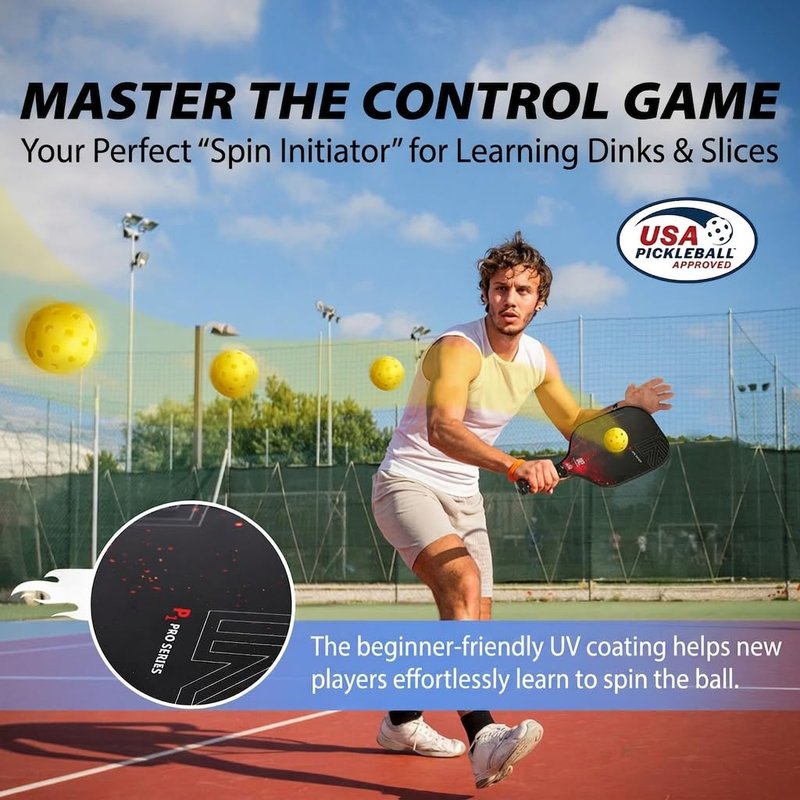 Ritzmed USAPA Approved Pickleball Paddles Set of 4 - T-300 Carbon Fiber Hybrid for Soft Touch & Control - Quiet Lightweight Core - Complete Starter Kit with Bag & Balls for Family & Beginners