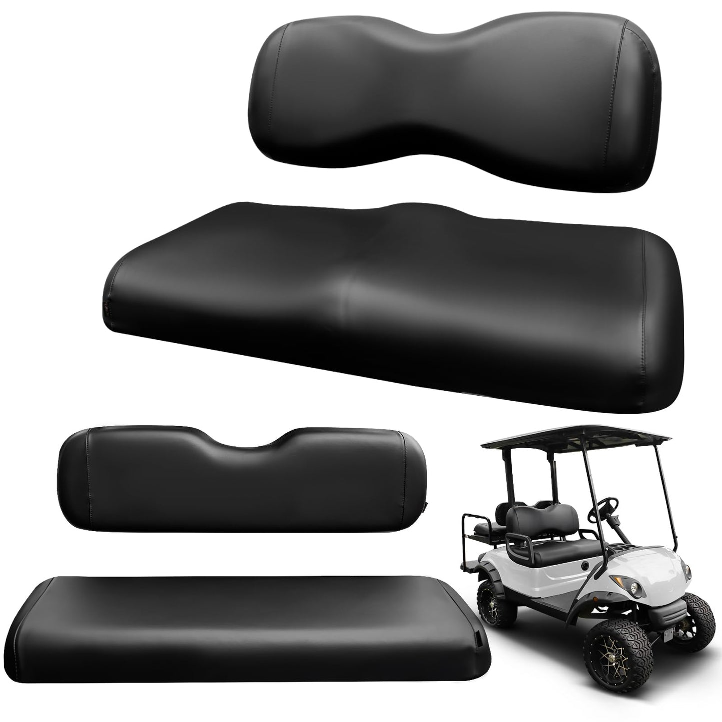 PZWLI 4PCS Golf Cart Seat Covers Kit,Front and Rear Seat Cover for Club Car Precedent Standard Cushion,Smooth and Simple Style, Waterproof Replacement Seat Cover(Black)