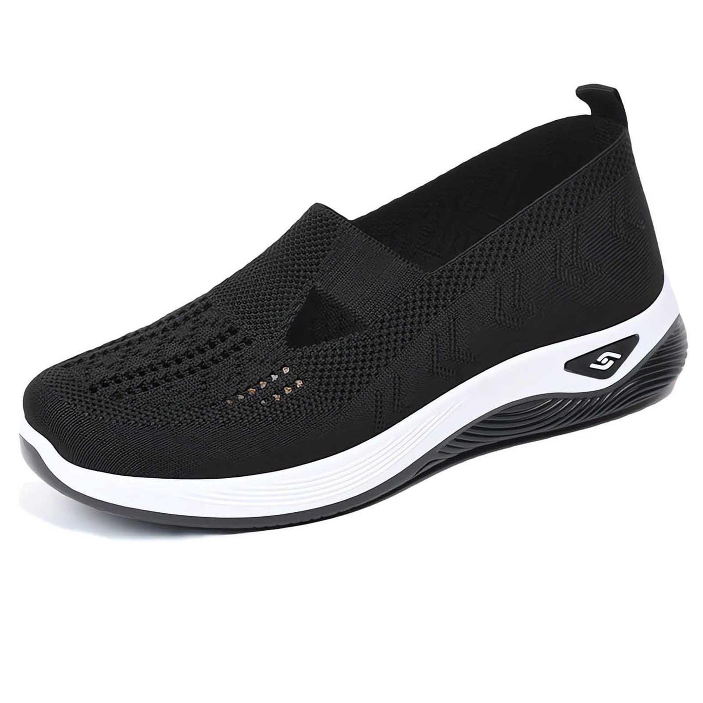 Generic Sneakers Women's Slip on Sneakers Shoes Woven Orthopedic Breathable Soft Shoes Walking Diabetic Foam Shoes Hands Free Slip in V-667 Black 6.5