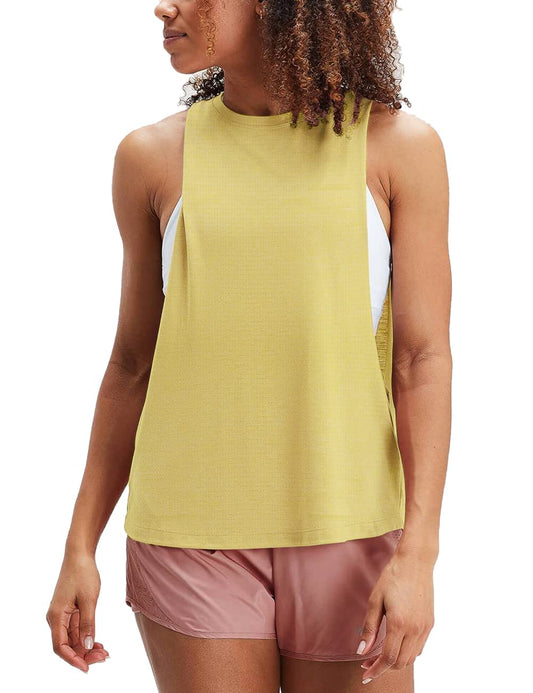 Womens Workout Fitness Tank Tops Cropped Sleeveless Gym Yoga Running Athletic Shirts Yellow L