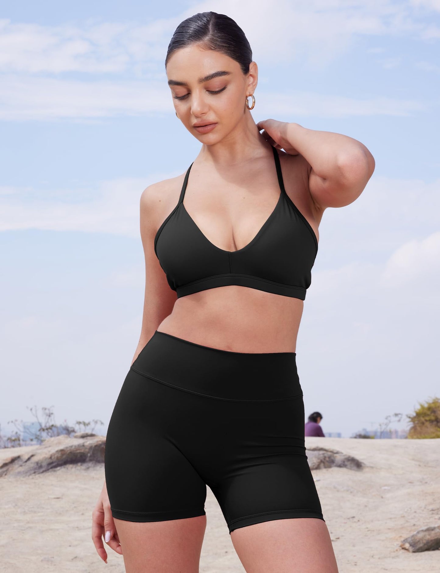 YEOREO SoftHue Women's Biker Shorts Workout Hidden Scrunch Gym Shorts Black