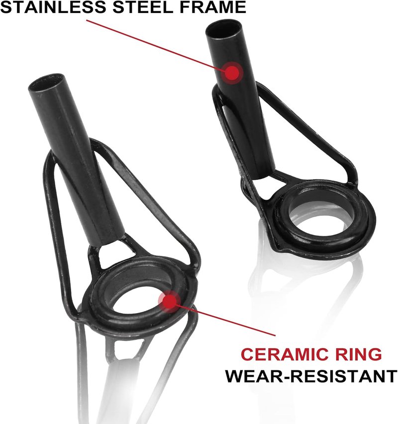 Fishing Rod Replacement Tips Repair Kit - Stainless Steel & Ceramic Ring Tips for Spinning & Baitcasting Rods