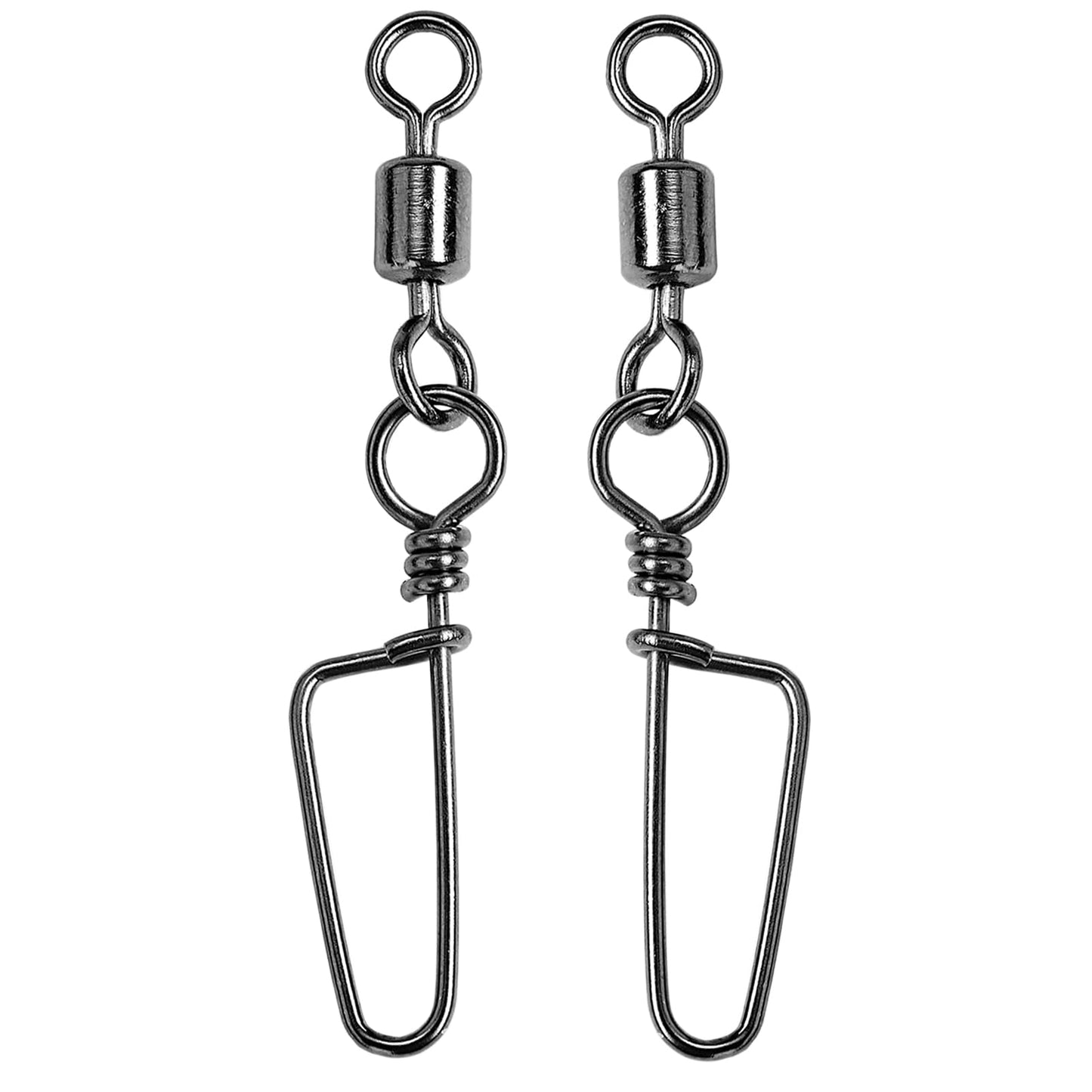AMYSPORTS High Strength Fishing Snaps Freshwater Barrel Rolling Snap Swivels Steel Lure Connector Fishing Swivel Stainless Black Nickel, 50pcs, 27lb