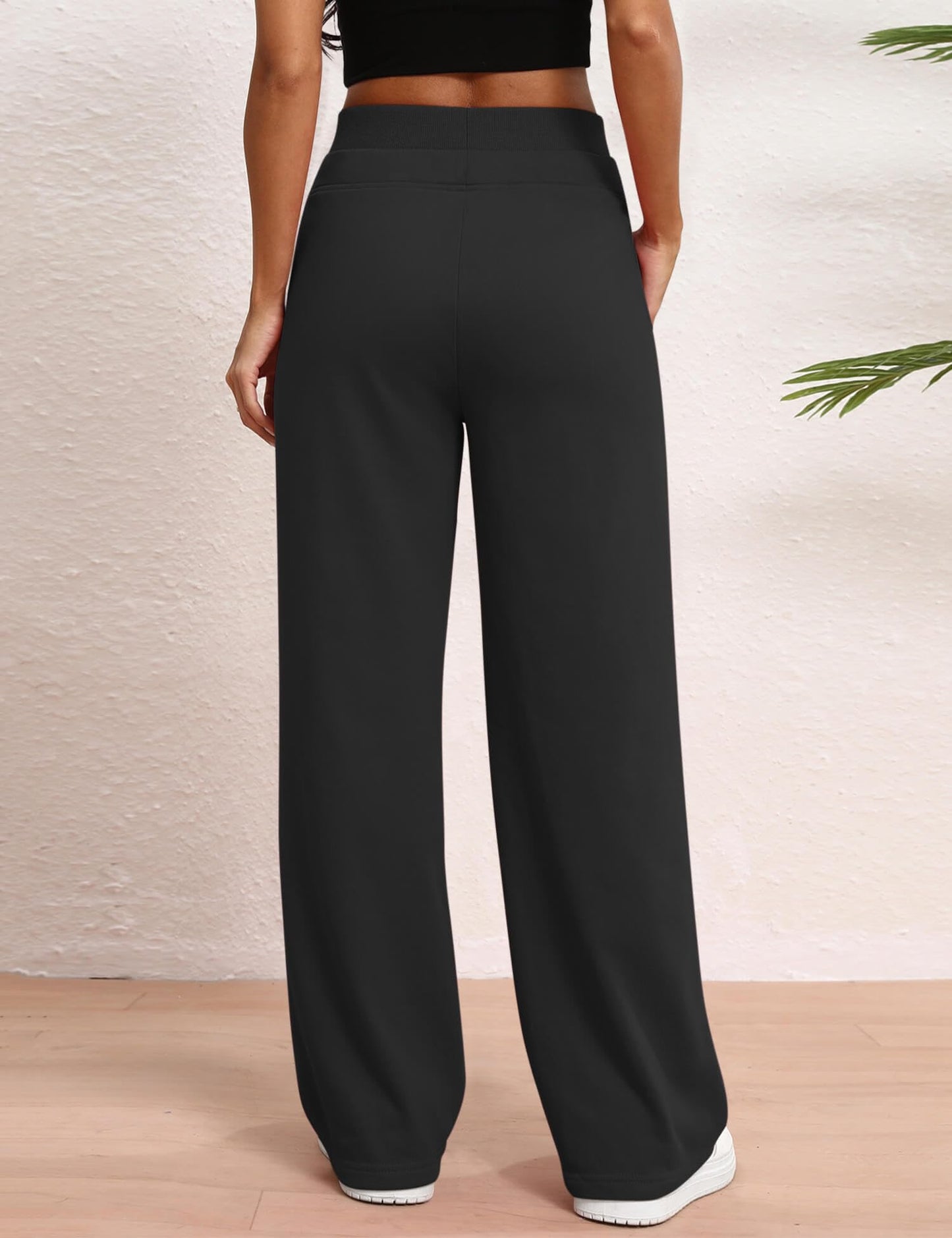 HeSaYep Women's Wide Leg Sweatpants High Waisted Baggy Sweat Pants Drawstring Straight Leg Casual Trousers with Pockets, Black M