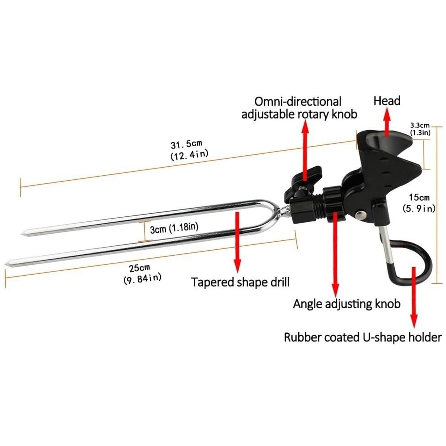 2 Pack Aluminum Bank Fishing Rod Holder with 10 Fishing Bells