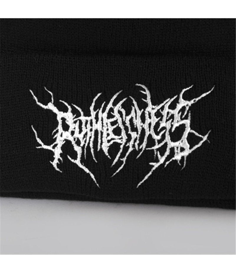 TYHOTULY Gothic Beanies Hat for Women Men Y2k Emo Grunge Harajuku Punk Accessories Winter Warm Knitted Skull Cap Streetwear (Black,One Size)