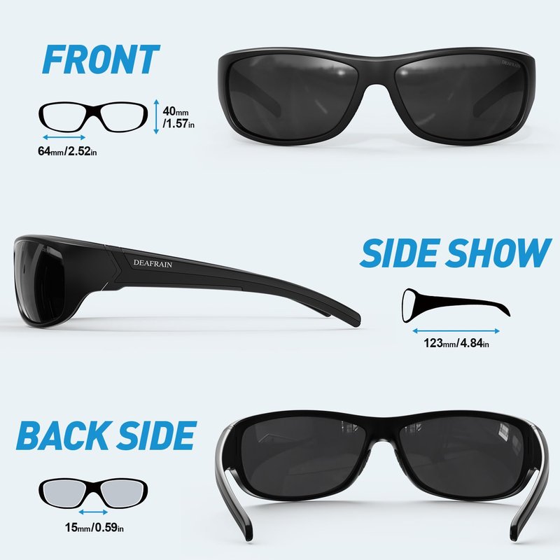 DEAFRAIN Polarized Sports Sunglasses for Men Women Fishing Driving Cycling Running Baseball Golf Black Glasses UV Protection