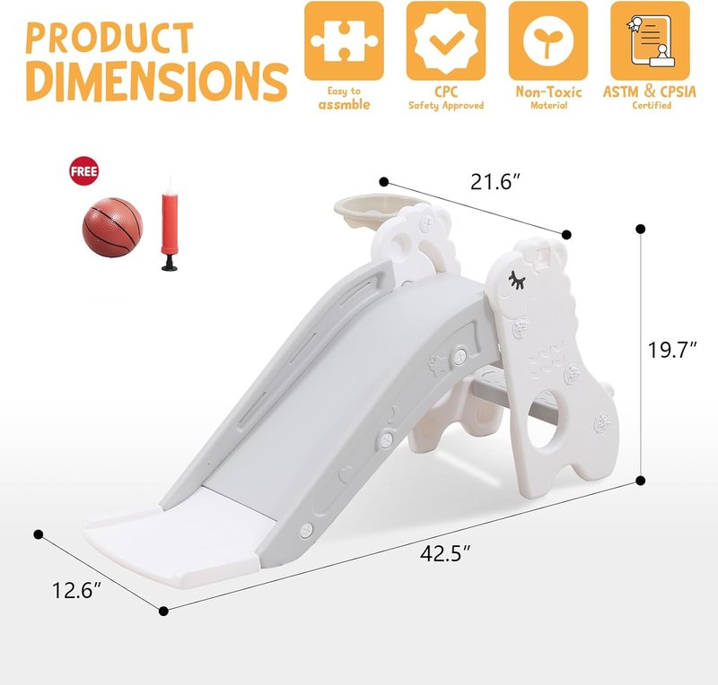 Toddler Slide & Climber Playset - Indoor Ball Pit with Basketball Hoop | Pearl White