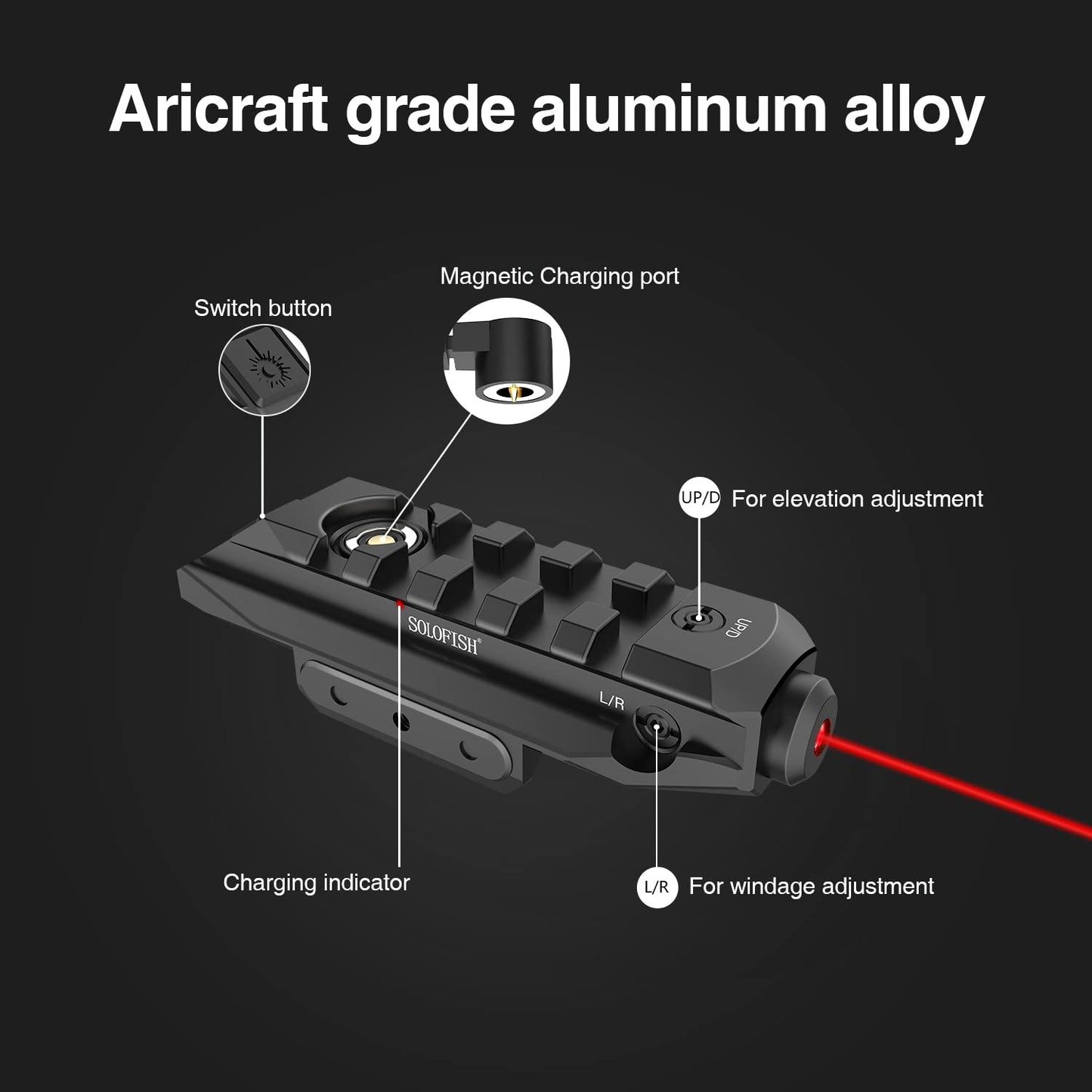 SOLOFISH SL-1107 Red Laser Sight Compatible with Picatinny Rail, Low-Profile Tactical Rifle Laser Sight, Magnetic Rechargeable (Laser Output is <5mW, Class IIIA)