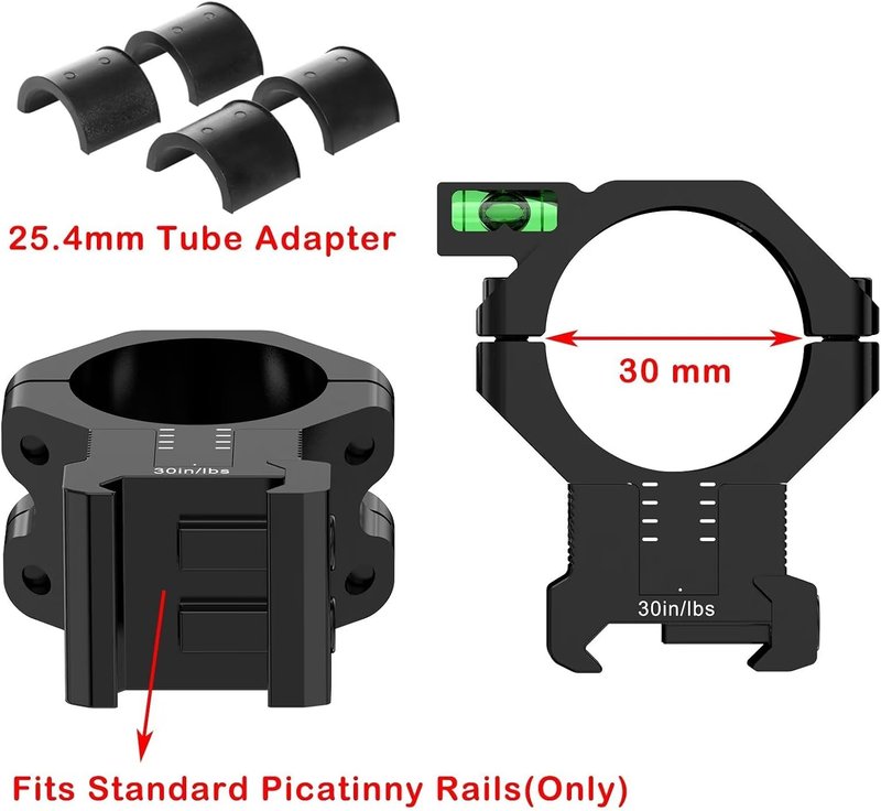 Precision Picatinny Scope Rings - 120 MOA Adjustable Height Mount for 1 Inch, 30mm, 34mm Tubes | Includes Bubble Level