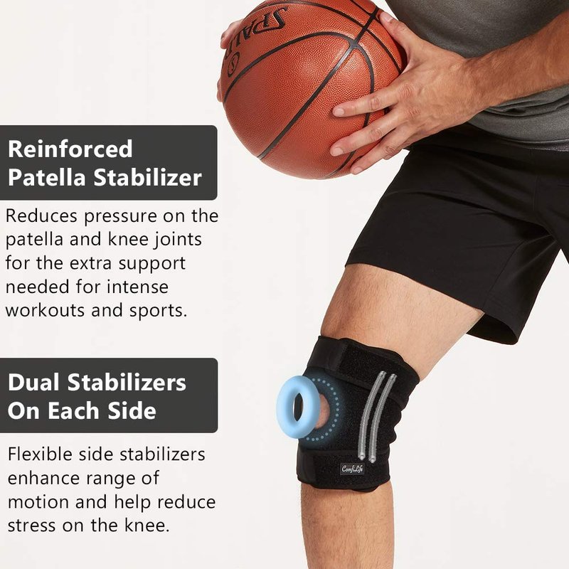ComfiLife Knee Brace for Knee Pain Relief – Neoprene Knee Brace for Working Out, Running, Injury Recovery – Side Stabilizers – 3 Point Adjustable Compression – Open Patella Support,Non-Slip (Medium)
