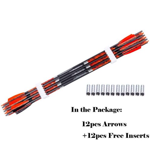 Pinals Archery Traditional Arrows 300 400 500 600 Spine Turkey Feather 32 Inch Carbon Shafts for Recurve Bow Longbow Hunting Targets 12PCS Spine 400