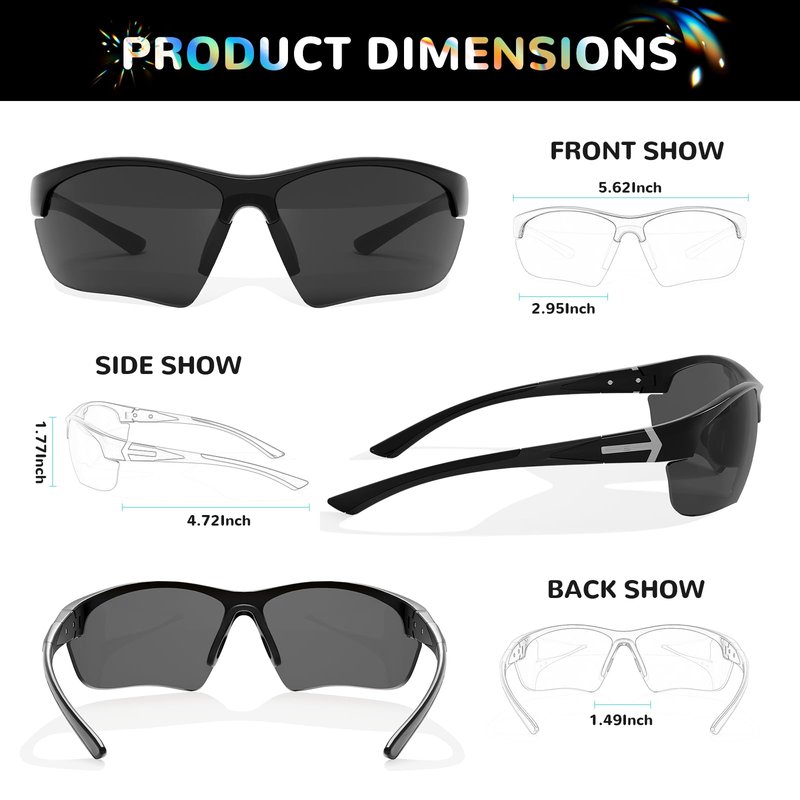B.N.U.S Sports Sunglasses polarized UV Protection - Perfect Fit for Cycling, Running, Baseball, Rowing, Outdoor Sports (Black/Black Polarized, PC Lenses)