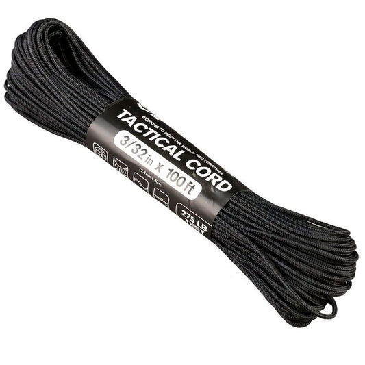 Atwood Rope MFG 275 Tactical Paracord 100 Feet 4-Strand Core Nylon Parachute Cord Outside Survival Gear Made in USA | Lanyards, Bracelets, Handle Wraps, Keychain (Black)