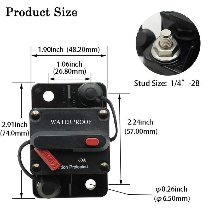 GaiRen Trolling Motor Plug and Circuit Breaker 60Amp Kit, Trolling Motor Connector with Receptacle 12/24/36/48 Volt Marine Boat Power Waterproof IP67 Compatible with 8 AWG wire Red