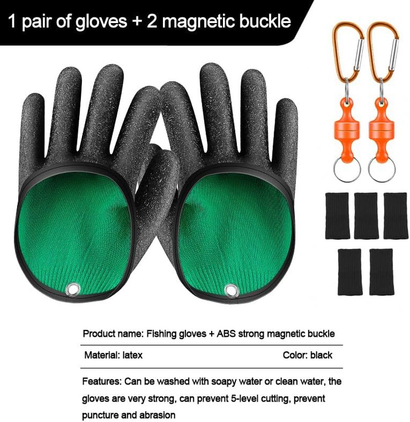 Fishing Gloves with Magnet Release - Professional 2-Piece Set for Handling, Catching & Cleaning Fish