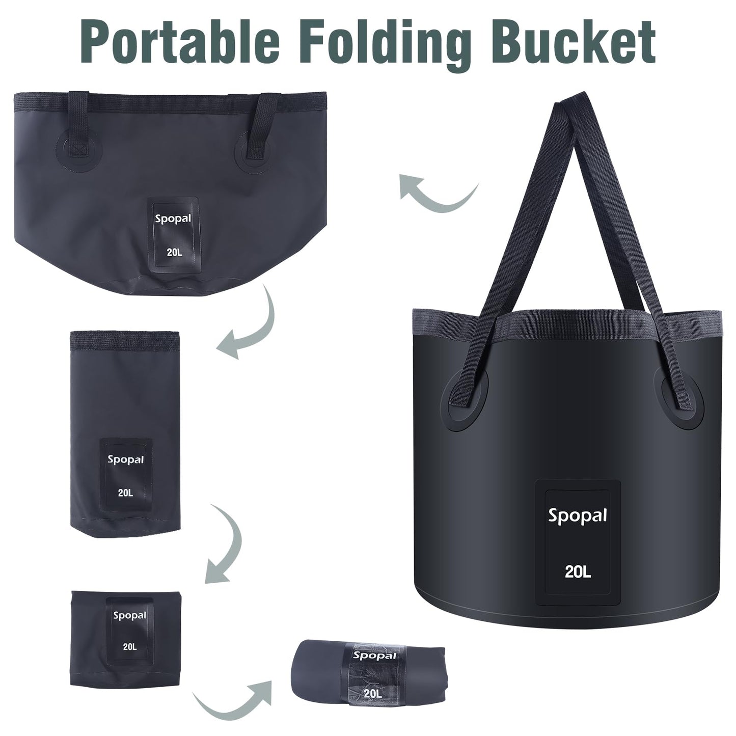 Portable Shower for Camping, [Upgraded] Spopal 8000mAh Rechargeable Camping Shower with 5 Adjustable Speeds, 4 Spray Modes with Collapsible Bucket with Handle 20L for Hiking, Travel, Car, Pet