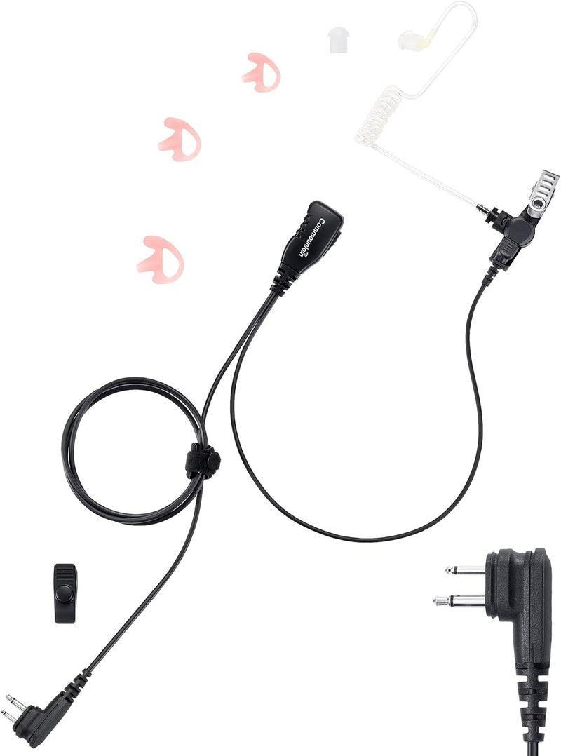 Motorola Walkie Talkie Earpiece - PTT/Mic Acoustic Tube Headset | 2-Pin for CLS1410, DTR550, RMU2040
