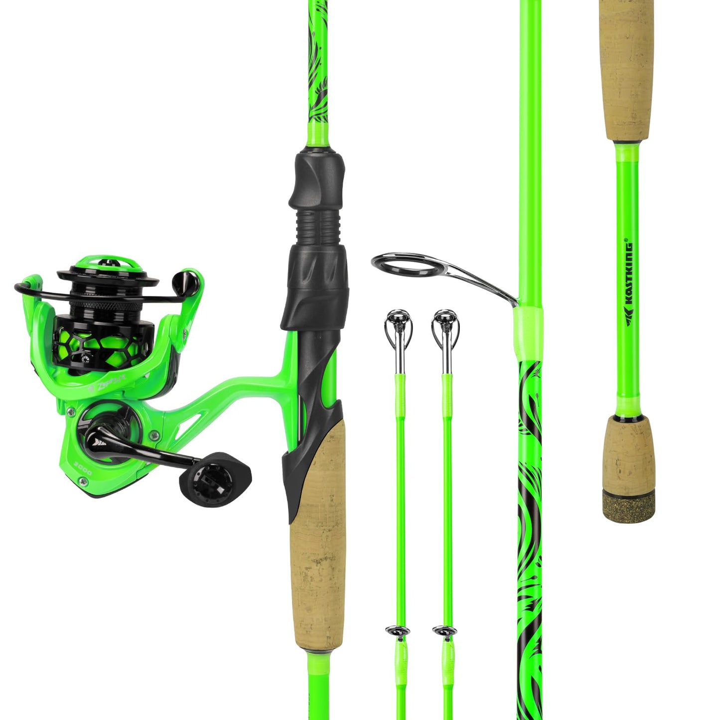 KastKing Zephyr Dual-tip Spinning Combo, 1000 Reel, 5'0" UL&L Rod, Green