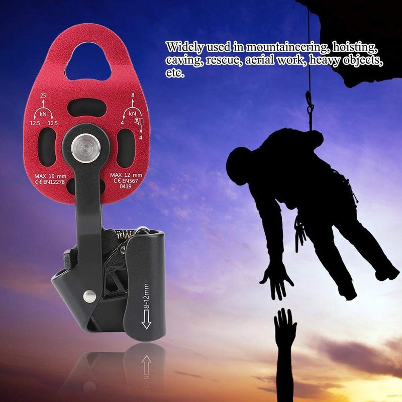 Alomejor 25KN Climbing Pulley Outdoor Rope Pulleys 7075 Aviation Aluminum Heavy Duty Rock Pulleys of Single Swivel Climbing/Aloft Work/Rescue/Rappelling/Etc