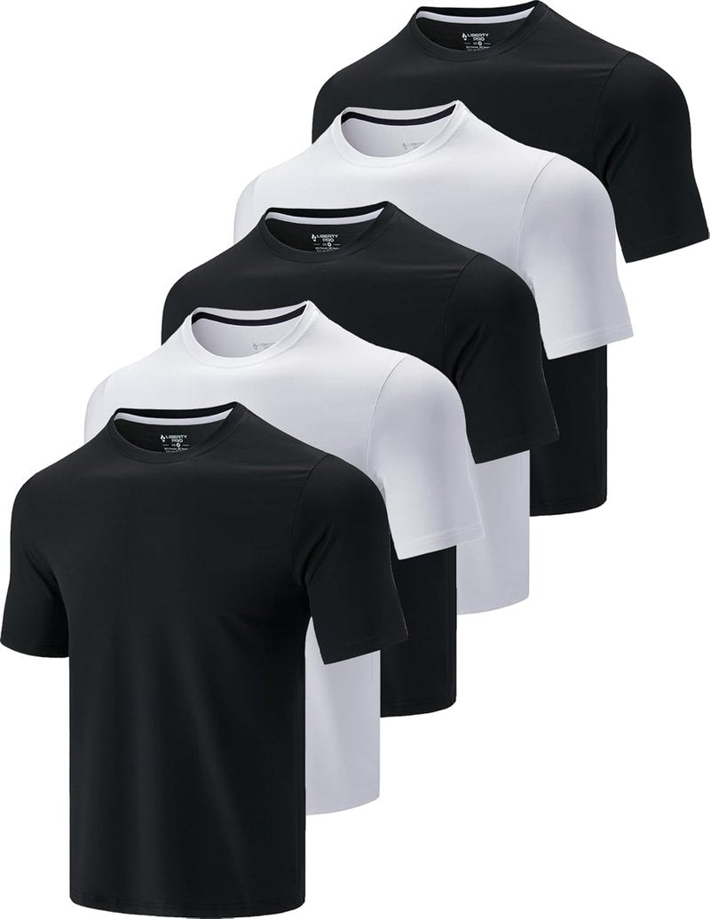 Men's Active Quick Dry Crew Neck T-Shirts - 5 Pack Athletic Workout Short Sleeve Tees
