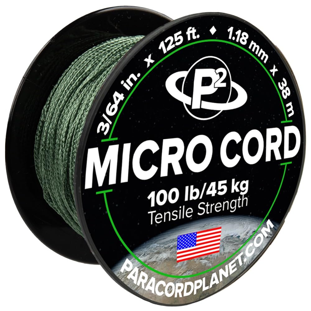 Paracord Planet Micro Paracord – Thin Braided Cord for Crafting, Fishing, and DIY Projects in 125 ft Spools – Sage Green