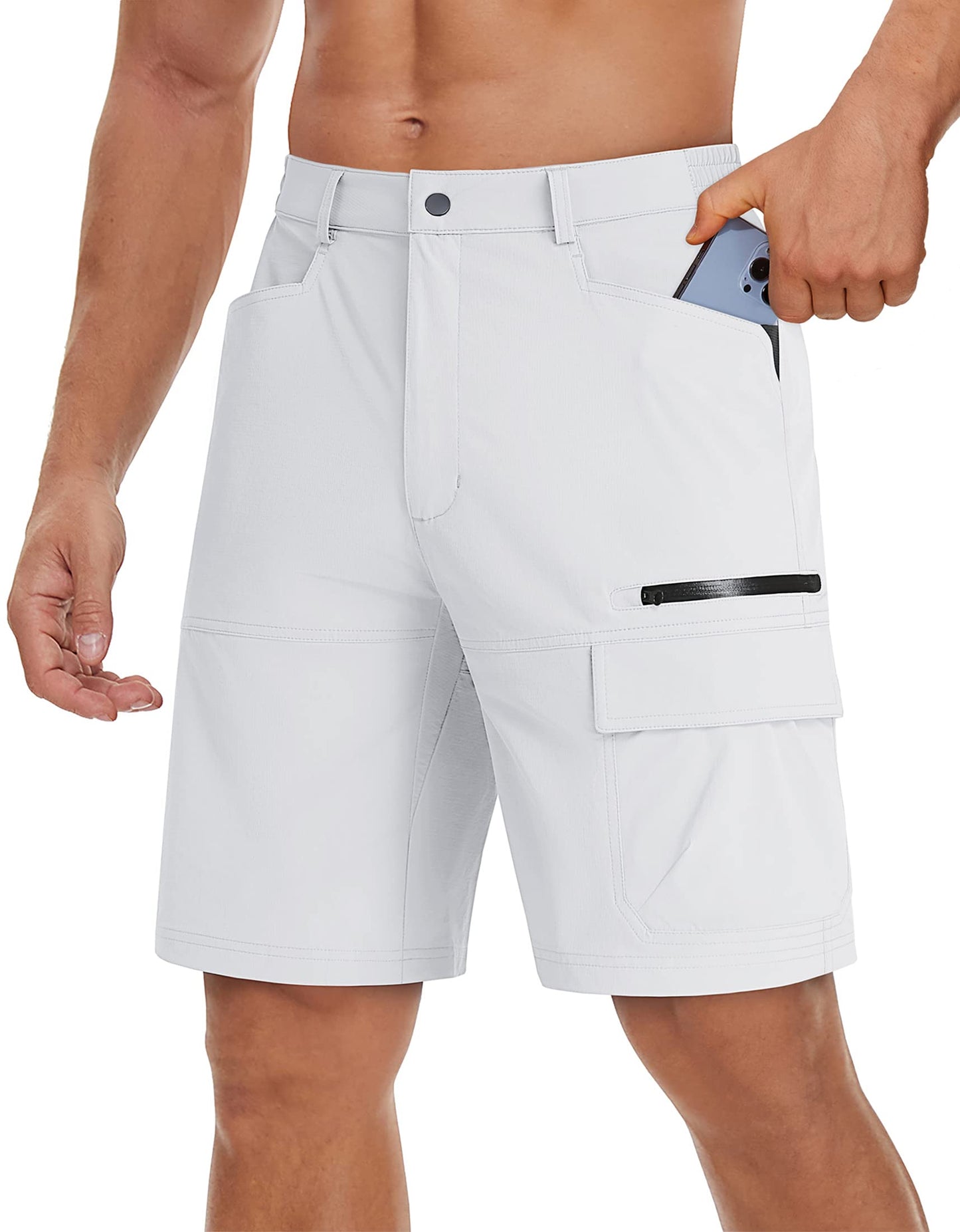 TACVASEN Mens Golf Shorts 10" Cargo Casual Dress Shorts Quick Dry Water Resistant Summer Hiking Travel Business Zipper Pockets White 38