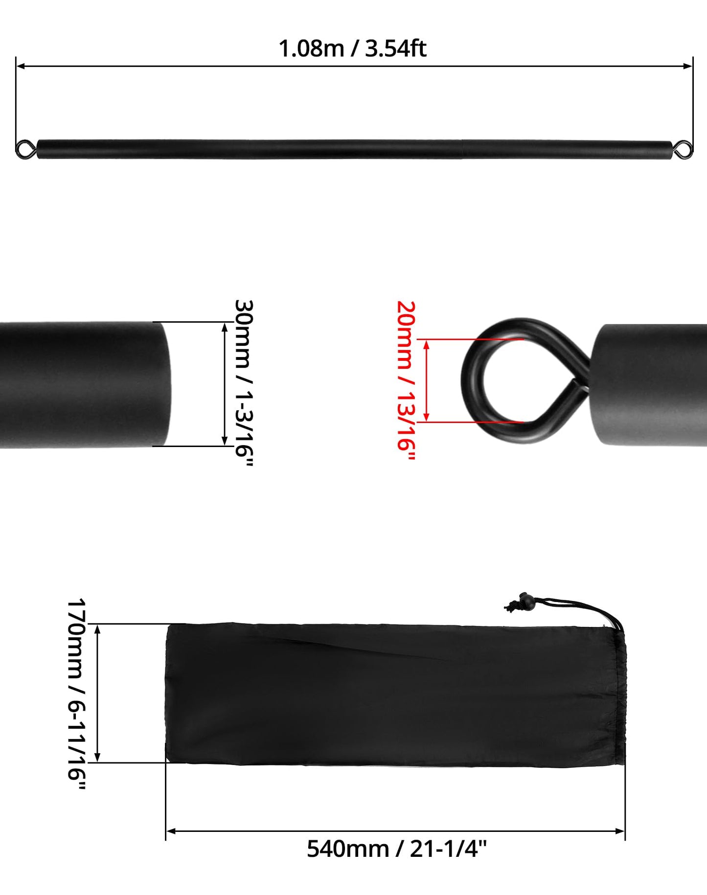 QWORK Resistance Band Bar Only, 108CM Adjustable Training Stick – Fits Most Loop Bands for Home, Gym & Travel Workouts