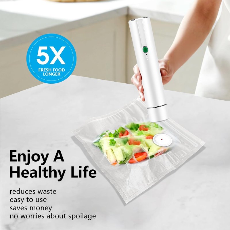Vixino Vacuum Sealer - Handheld Food Vacuum Sealer with 10 Reusable Bags | Compact & Easy to Use