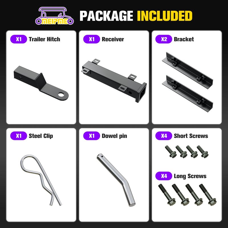Golf Cart Trailer Hitch Kit, Heavy Duty Trailer Hitch with 2 Inch Receiver, Universal Golf Cart Tow Hitch for Club Car, EZGO, Yamaha and Other with Backseat Footrest Carts, Easy Installation, Sturdy