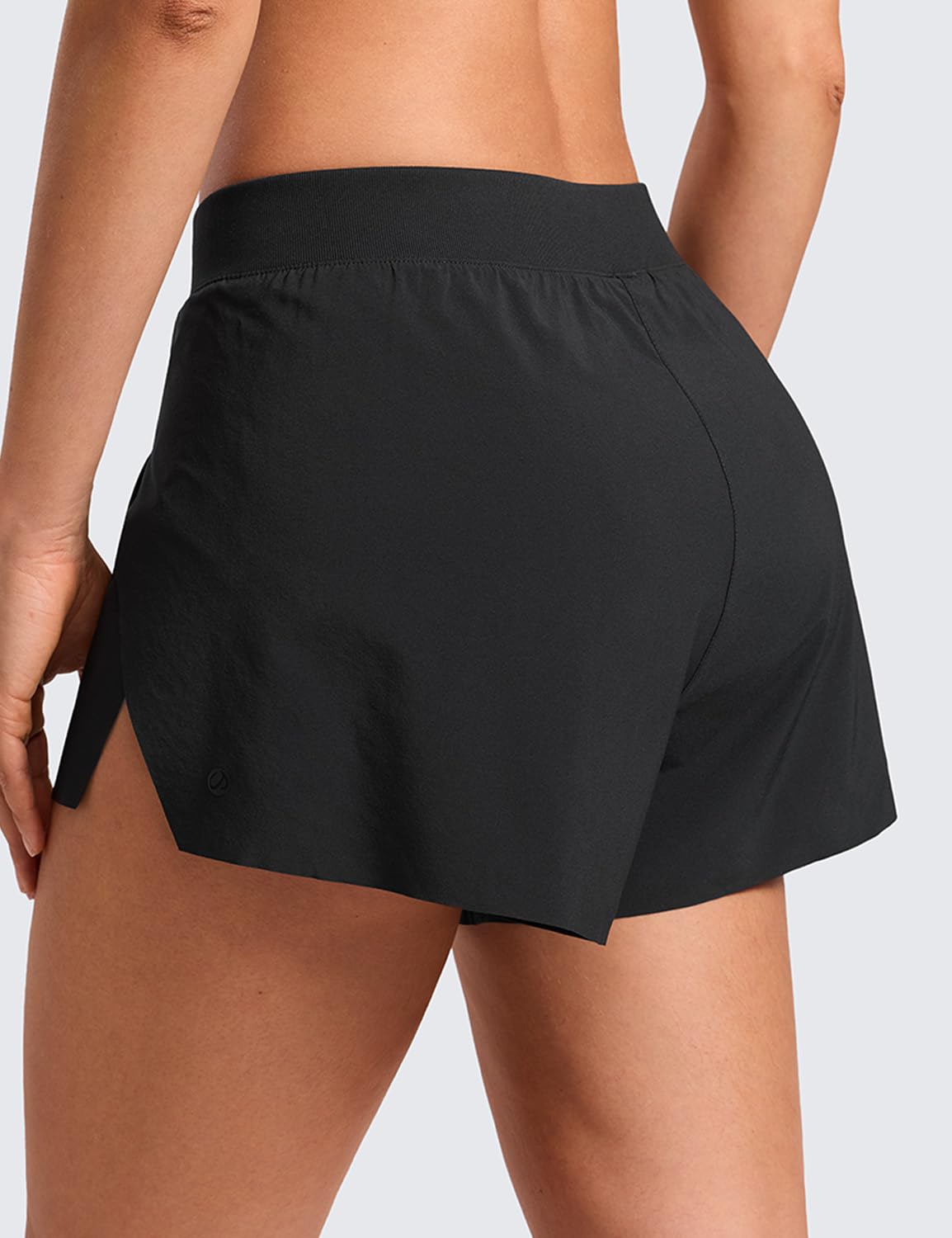 CRZ YOGA Running Shorts for Women High Waisted V Split for Gym Workout Athletic Track with Liner Breathable Quick Dry Black Medium