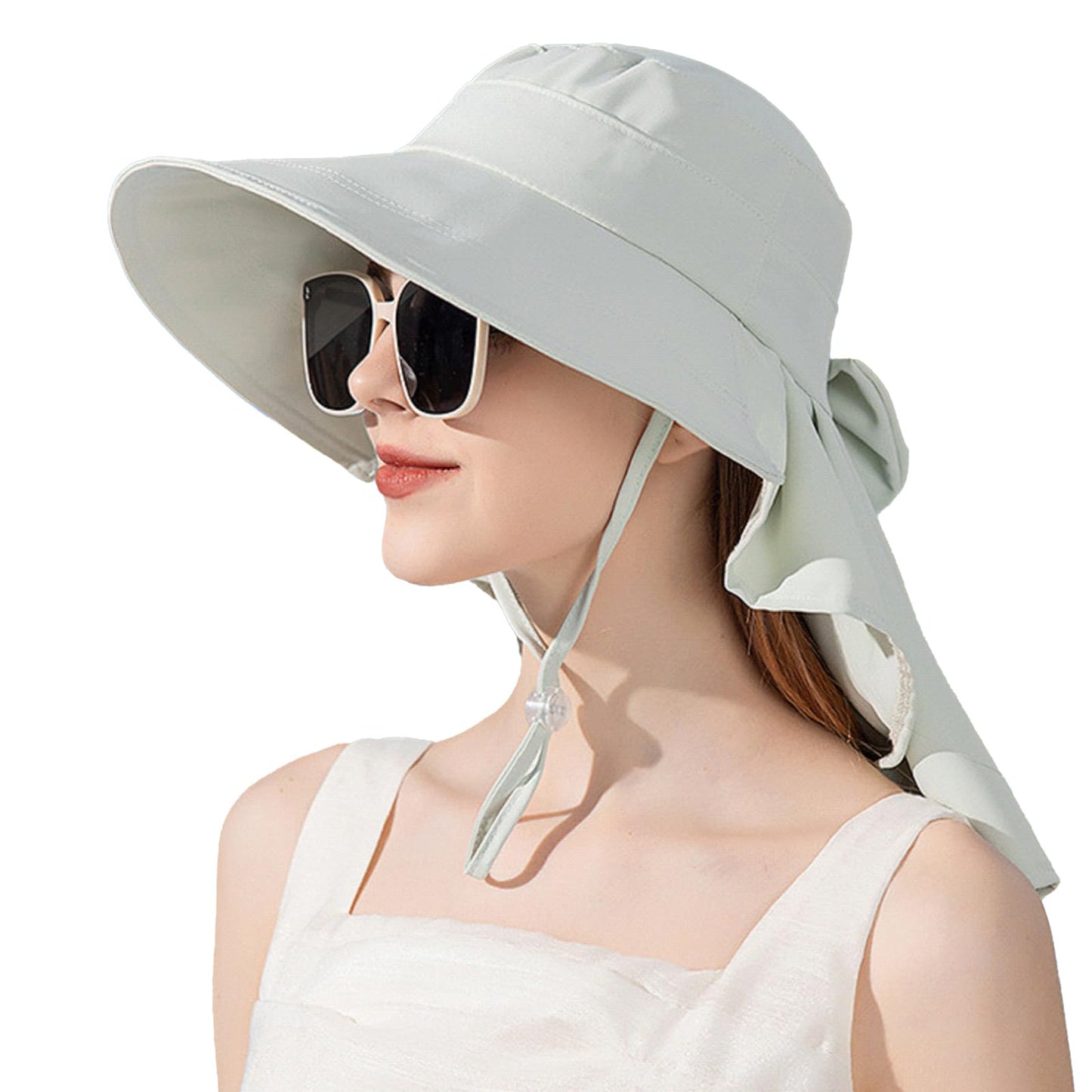 Chasenew Summer Sun Hat Neck Flap Cover UV Protection Wide Brim Fishing Hiking Hat Foldable Women Ponytail Safari Beach Outdoor Cyan