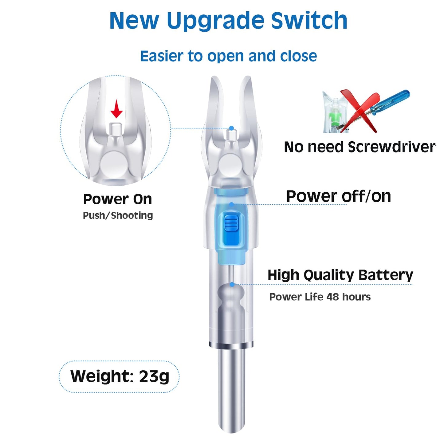 DZHONGD Lighted Nocks for Arrows with .166/G, .204/X, .233/H, .244/S and .246/GT, Bowstring Activation,Archery Lighted nocks (6 Pack)