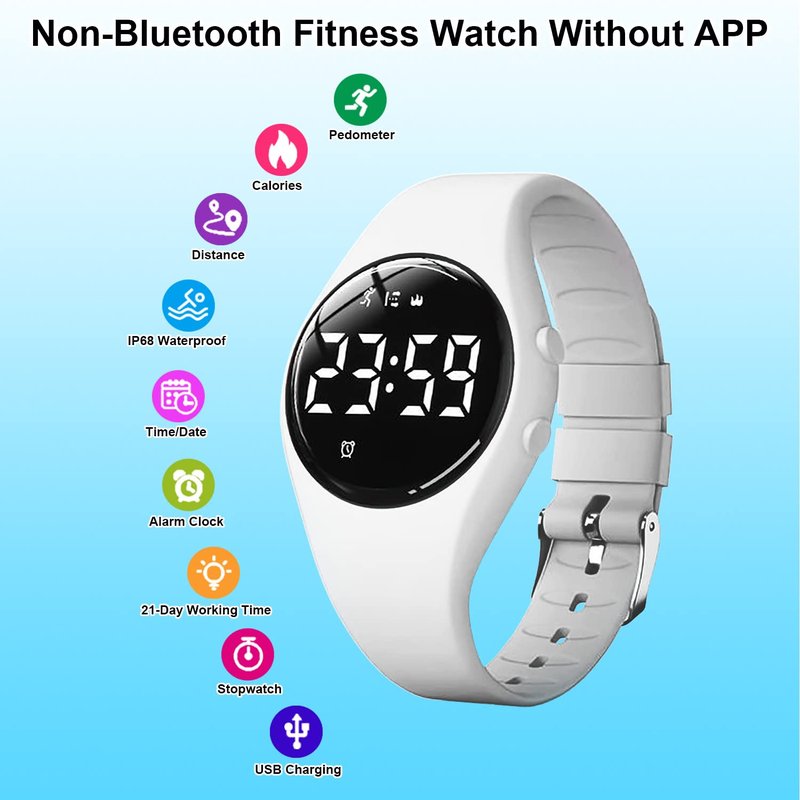 Kids Pedometer Fitness Watch without App/Bluetooth, Rechargeable Sports Watch with 21-Day Battery Life, IP68 Waterproof Watch with Alarm Clock Timer Step/Distance/Calorie Counter for Kid Boys Girls