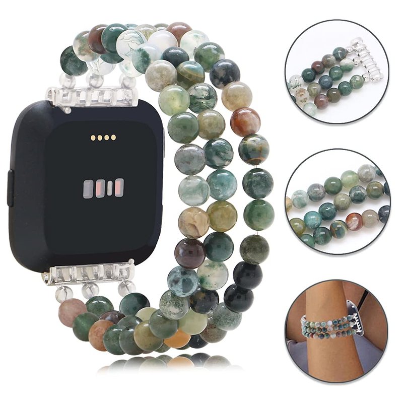 C&L Accessories Fashion Wristband Compatible with Fitbit Versa 2 Bands Beaded Adjustable Bracelet Band for Women (Indian Agate)
