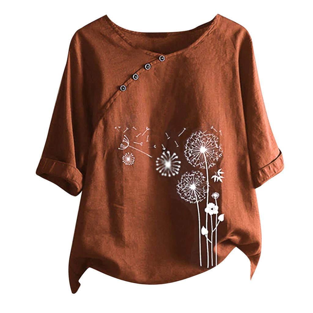 Womens Cotton Linen Short Sleeve Tops Casual Crew Neck T Shirts Embroidered Blouse Plus Size Loose Fit Summer Tunics