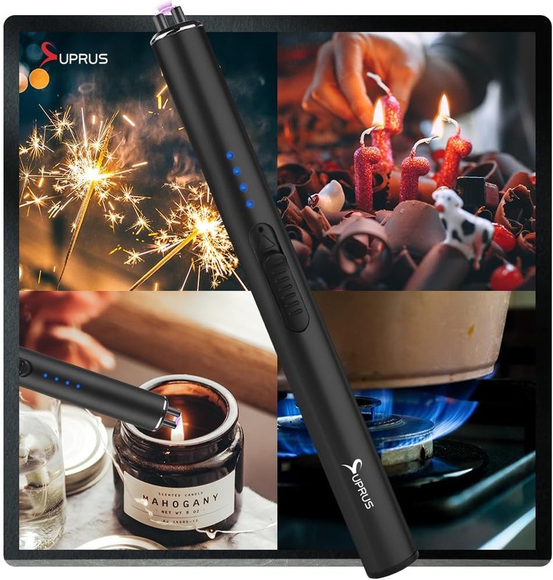 Electric Arc Windproof Flameless USB Rechargeable Lighter - Safety Lock for Candles | Black