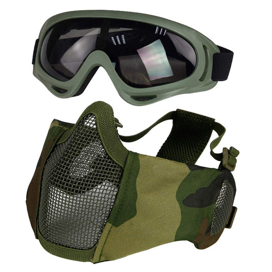 Airsoft Mask with Goggles, Foldable Half Face Airsoft Mesh Mask with Ear Protection for Paintball Shooting CS Game (Green 2)