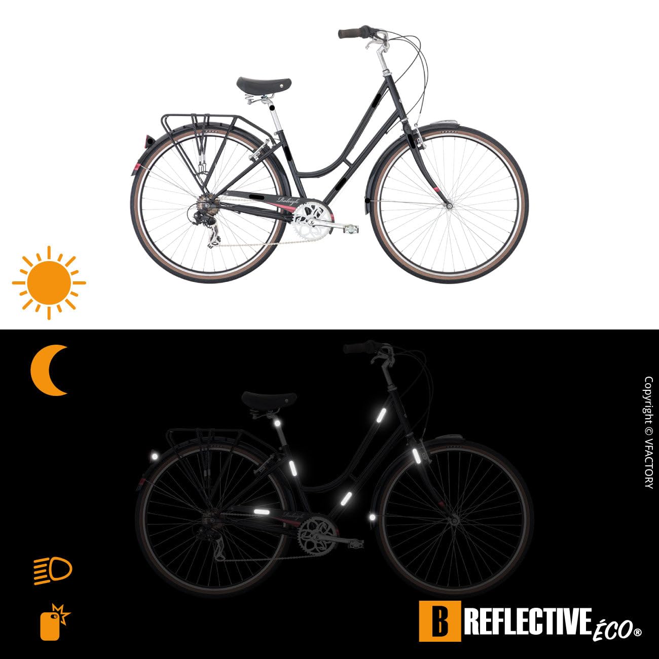B REFLECTIVE Éco Multi, (2 Pack) 12 Retro Reflective Stickers kit, Night high Visibility Safety, Universal Adhesive for Bike/Stroller/Buggy/Helmet/Motorbike/Scooter/Toys, Black