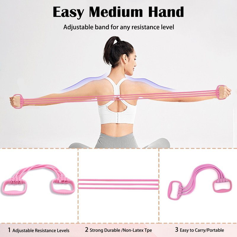 VKSG Resistance Bands with Handles for Women 15-90LBS- 6 Tube Adjustable Silicone Exercise Bands Set for Arm Back Exercise, Stretch Bands for Yoga, Pilates, Strength Training(Pink)