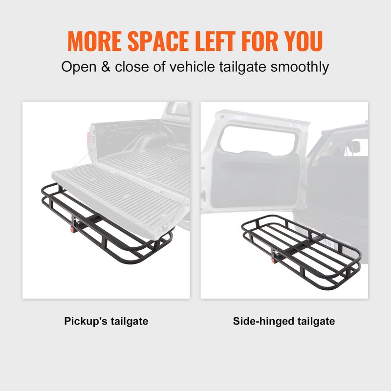 VEVOR 53 x 19 5 in Hitch Cargo Carrier, 500lb Capacity Trailer Mount Basket, Steel Luggage Carrier Rack Fits 2'' Receiver for SUV Truck Pickup with Net, Stabilizer, Straps, Black