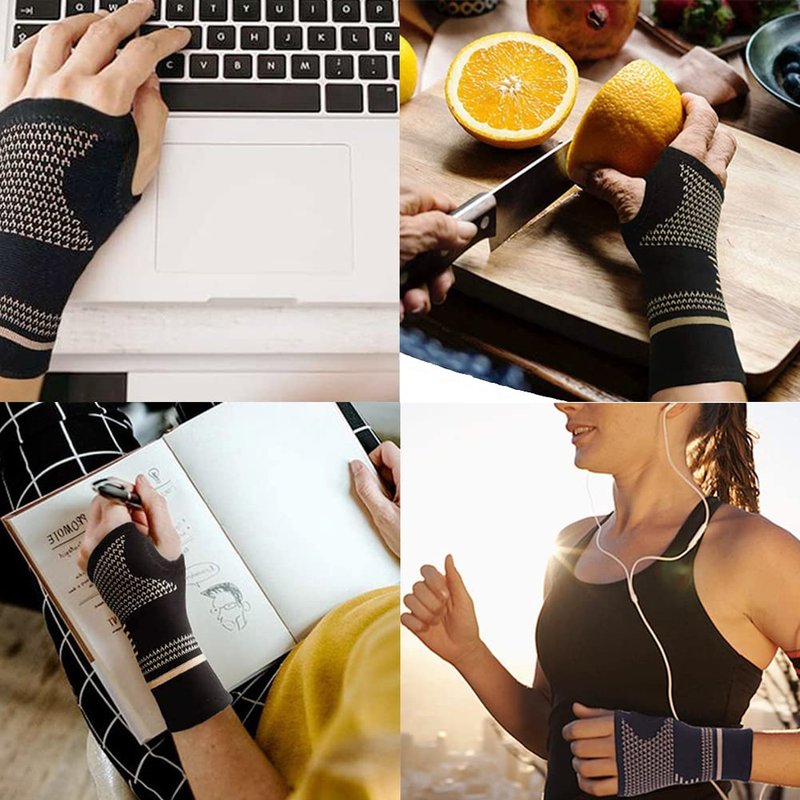 Copper Wrist Compression Sleeves(2PCS), Elastic Wrist Support Sleeve Wrist Brace for Tendonitis, Arthritis, Sprains Pain Relief, Breathable Carpal Tunnel Hand Brace for Sport, Fitness, Workout, Typing