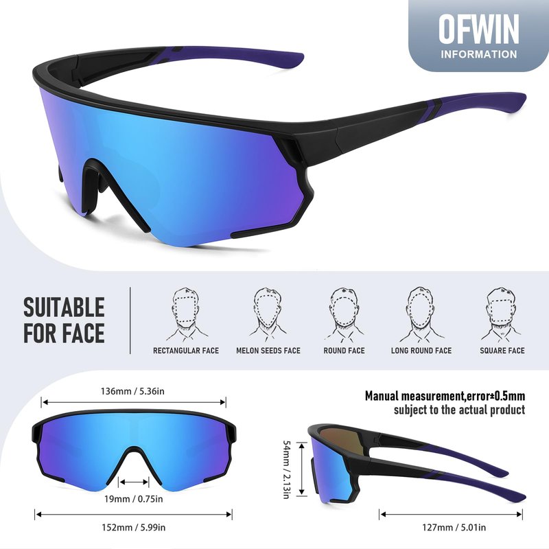 Ofwin Polarized Sports Sunglasses for Men Women UV Protection Cycling Bike Running Wrap Around Sun Glasses Matte Black Frame/Gray Lens