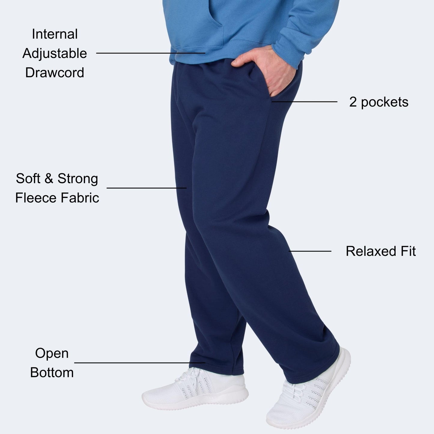 Hanes Men's EcoSmart Open Leg Pant with Pockets, Navy, XL