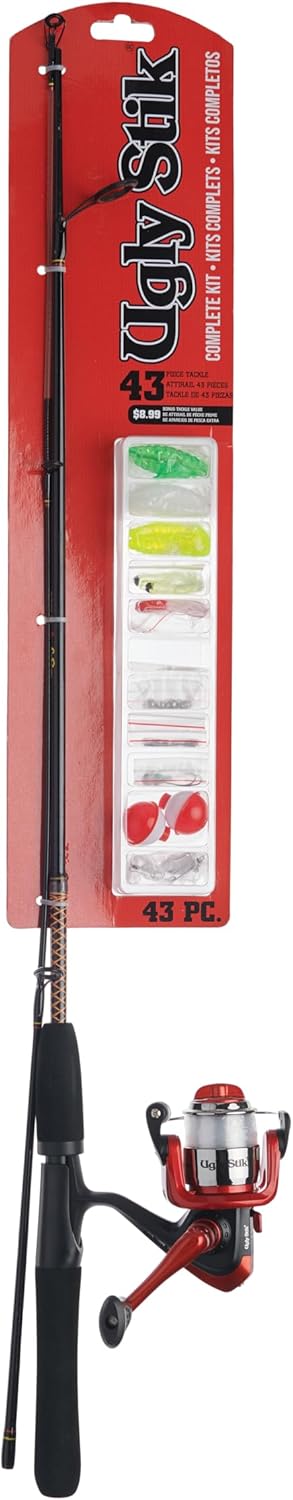 Ugly Stik 5' Spinning Fishing Rod and Reel Combo - Durable Ugly Tech Construction | 2-Piece Red Design