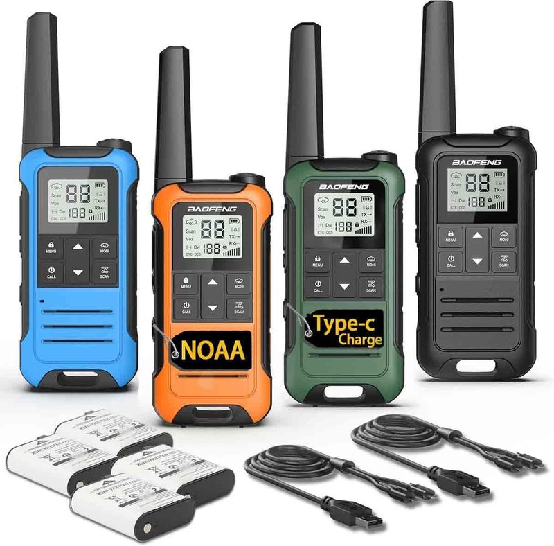 Long Range Walkie Talkies - Rechargeable FRS Two Way Radio | 4-Pack with 1400mAh Battery, USB-C, NOAA & Flashlight for Camping