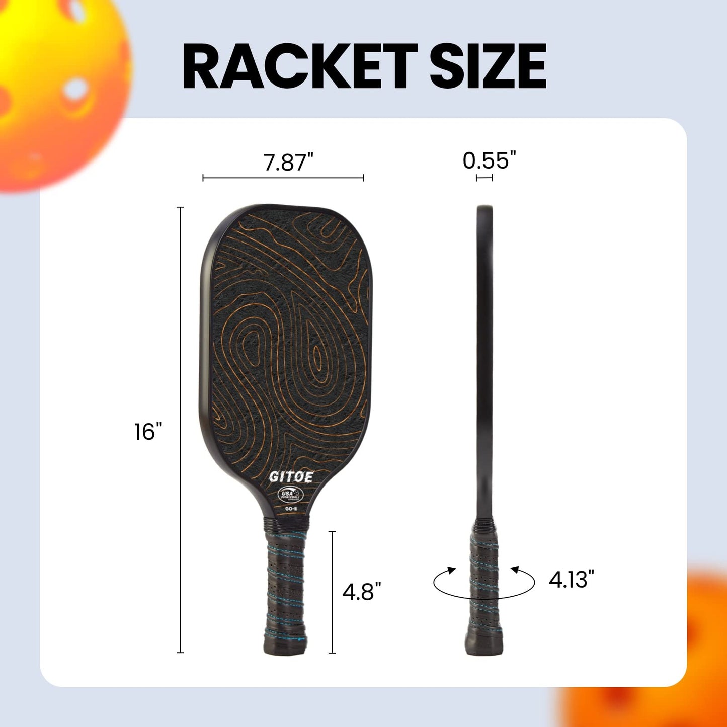 GITOE Pickleball Paddle, Lightweight Carbon Fiber, USAPA Approved Pickle Ball Single Racket, Polypropylene Honeycomb Core, Comfortable Grip and Paddle Cover, Pickleball Paddles Set Gift for All Ages