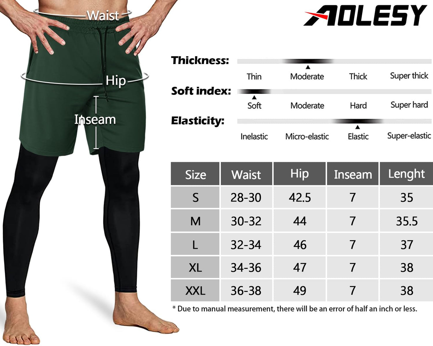 Men's 2 in 1 Running Pants, Gym Workout Compression Pants for Men Training Athletic Pants Dark Green