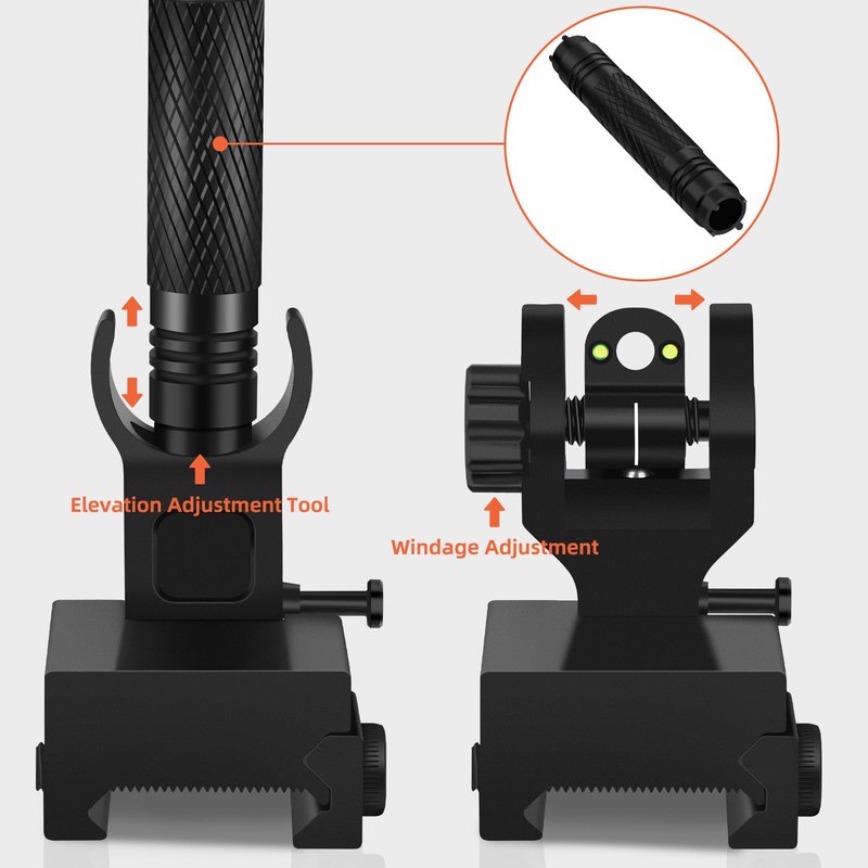 DSJJ Fiber Optic Iron Sights, Flip Up Front and Rear Backup Sights,fits Picatinny & Weaver Rails Mount Flip Up Sights