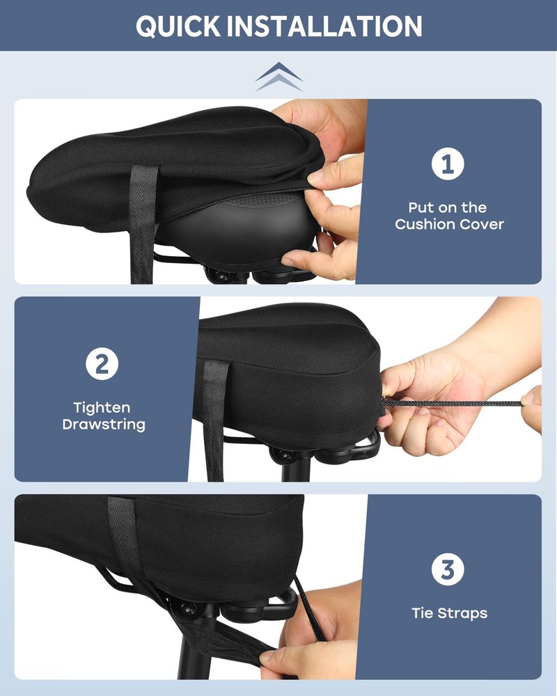 Bike Seat Cushion, Comfortable Bicycle Saddle Cover for Indoor and Outdoor Cycling, Padded Gel Cover for Exercise, Mountain & Road Bikes, Universal Fit for Peloton & Stationary Bikes (Black-S)